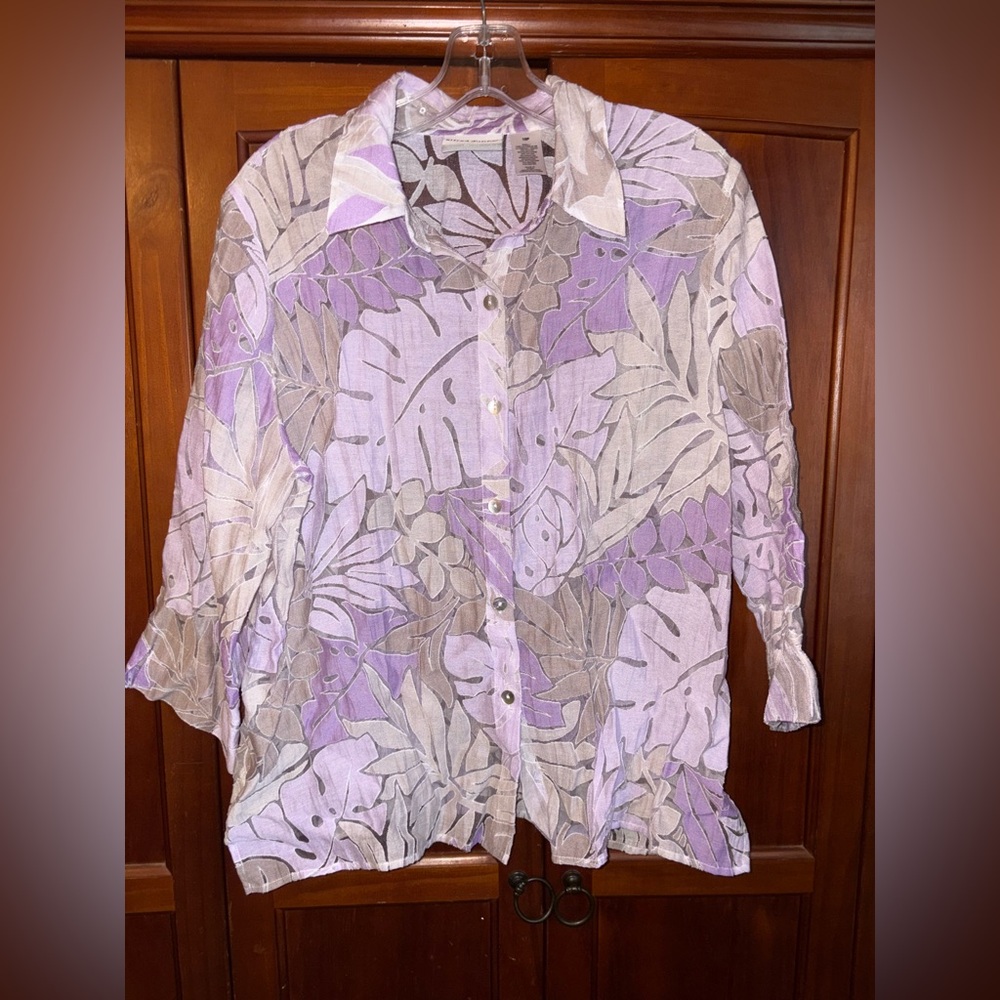 Alfred Dunner Lavender and Taupe Floral Blouse #1245